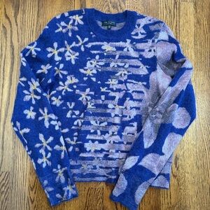 Rag & Bone Purple White Floral Cropped Sweater Wool Alpaca Blend Size XS